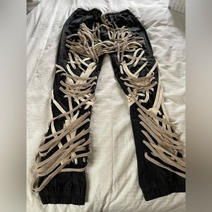 Black cargo pants with laces